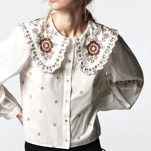 Zara embroidered poplin top